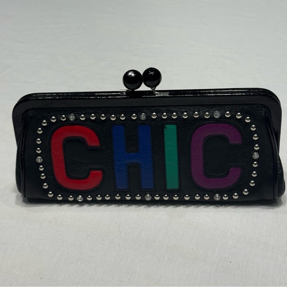 Brighton DIVA CHIC Black Multi Leather Clutch Bag Small Purse Studs Bling Chain - Picture 2 of 8